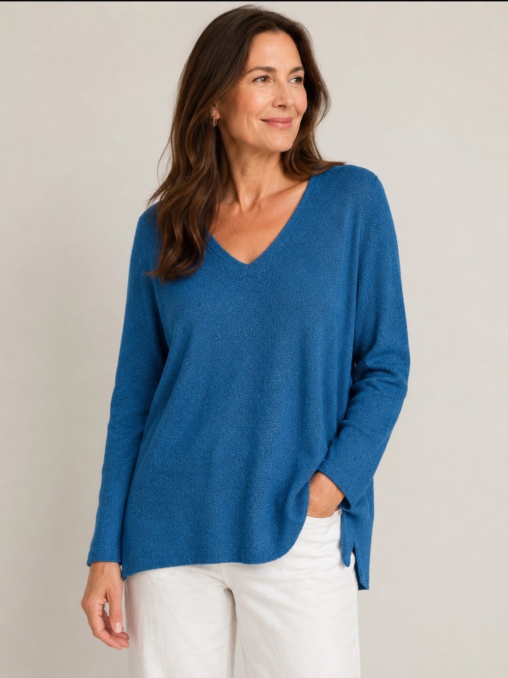 Eileen Fisher Organic Linen Cotton Blue Tunic Sweater Medium